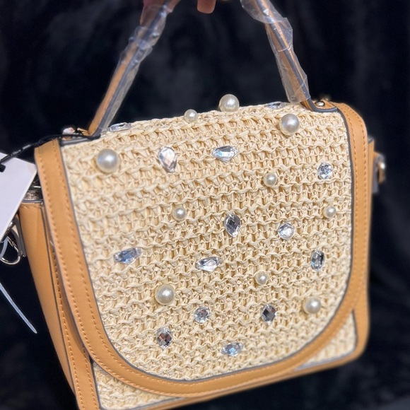 🤎STEVE MADDEN Elegant Saddle Bmelodie-Straw Pearl-Embellished Handbag🤎NWT - Picture 12 of 17